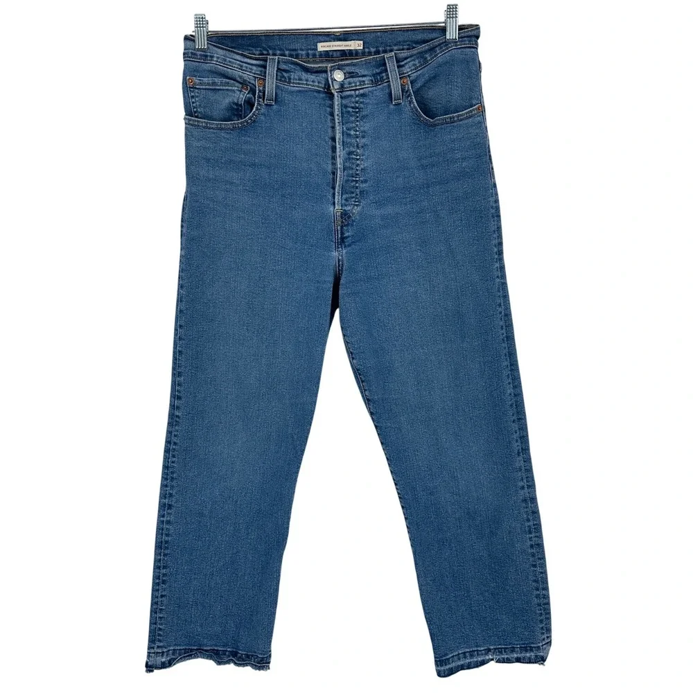 Levis Ribcage Straight Ankle Woman's 32 Blue Medium Wash Button‎ Fly 72693-0121